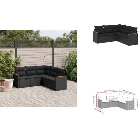 Salon de jardin 5 pcs avec coussins noir résine tressée - Ensemble Salon De Jardin - Meuble Extérieur - Résine Tressée - Rotin Synthétique - Canapé D'extérieur (1/3)