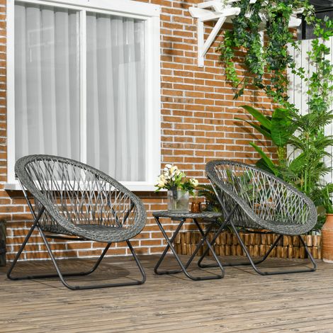OKWISH Klappbares 3-teiliges Gartenset mit Rundtisch und 2 Stühlen, Stahl, Grau (1/5)