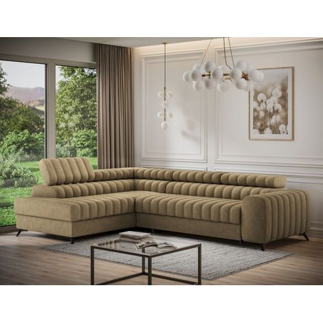 Ecksofa mit Schlaffunktion Sofa GRADO Stoff Monolith Hellbraun Ottomane Links (1/5)