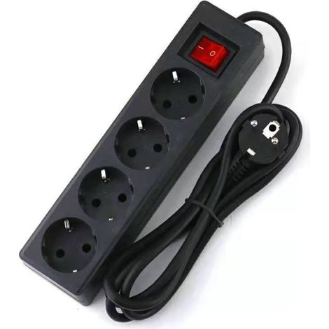 4-socket 16A 2P power strip with switch, 3M extension cord 230V, black