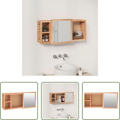 vidaXL Badezimmer Schrank - Spiegelschrank 80x17x34 cm Massivholz Nussbaum (1/5)