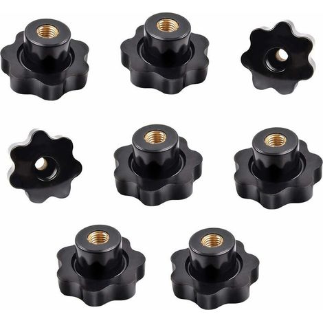 Kaelt - LAN Bouton étoile M8, 8 pièces écrou étoile M8 bouton de serrage à tête traversante étoile pour machine - outil, écrou noir à visser à la main, 38 mm x M8 (1/4)