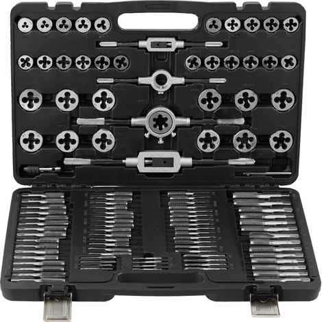 Jeu de Tarauds et Filières, 110 Pièces, Métrique M2 à M18, Acier à Roulement, Outillage de Filetage Interne et Externe, avec Accessoires et Coffret de Rangement (1/5)