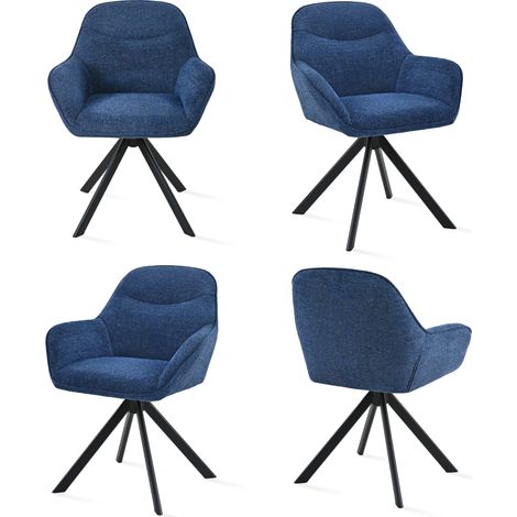 Goeurvant Chaise pivotante à 360° avec assise moelleuse, dossier courbé et accoudoirs ergonomiques, confort élégant pour toutes les pièces - Lot de 4 - Bleu foncé - Chenille