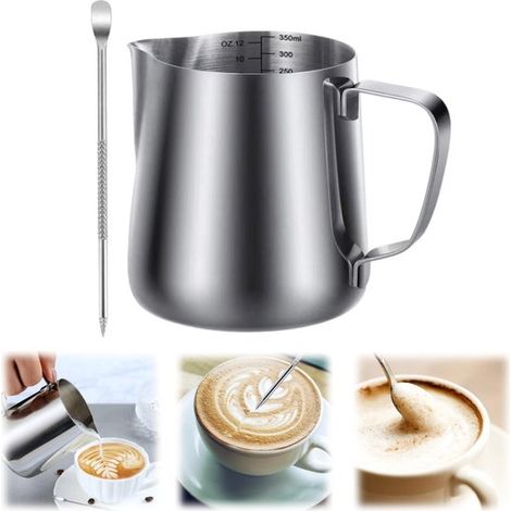 Pichet à lait 350 ml - pot à mousse en inox à bec verseur, argent (1/5)