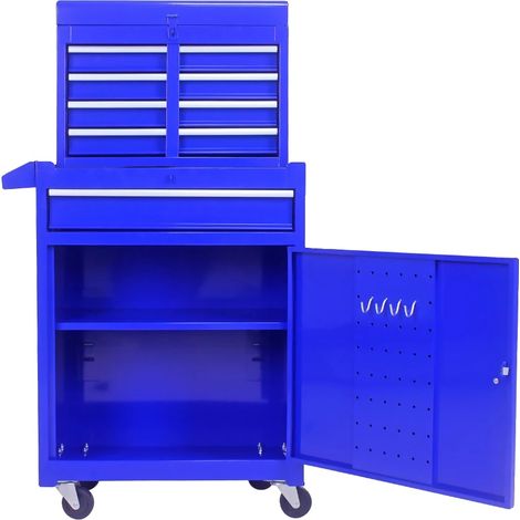 Armoire de rangement, 5 tiroirs, étagères réglables, bleu (1/2)