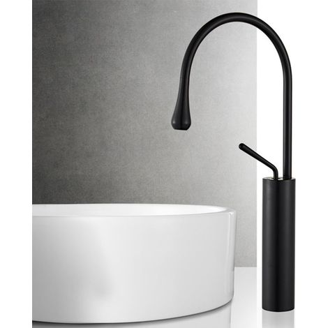 Robinet Goutte D'Eau, Robinet De Lavabo De Salle De Bain, Robinet MéLangeur De Lavabo Moderne à Comptoir Haut, Robinet MéLangeur De Salle De Bain Monopolaire IntéGré à Buse Rotative à 360°, Noir
