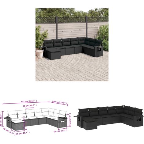 8-tlg. Garten-Sofagarnitur mit Kissen Schwarz Poly Rattan - Gartenmöbel Set - PE-Rattan Möbel - Outdoor Lounge - Esszimmergarnitur - Balkonmöbel - Home & Living (1/3)