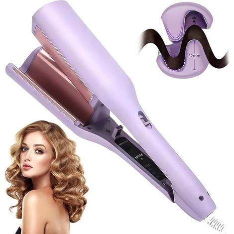 Wavy Curling Iron, 32mm with Temperature 4 Speed, V Shape Curling Iron for Women, Egg Roller for Short Medium Long Hair (1/5)