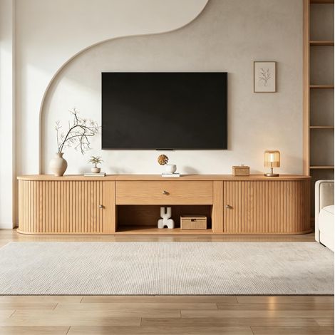 Mueble de TV 180x40x40 cm de madera natural con almacenaje FloraGrace (1/5)