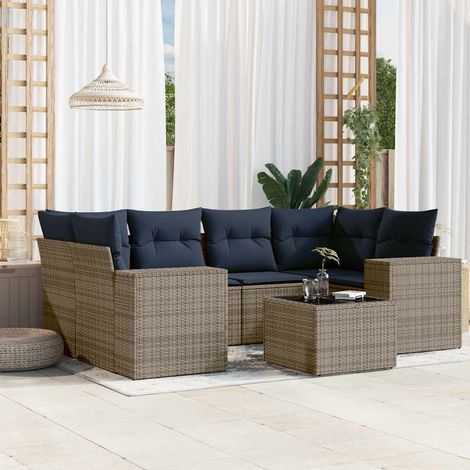 Teenpull – 7-teiliges Gartensofa-Set mit Kissen, grau, Polyrattan (1/5)