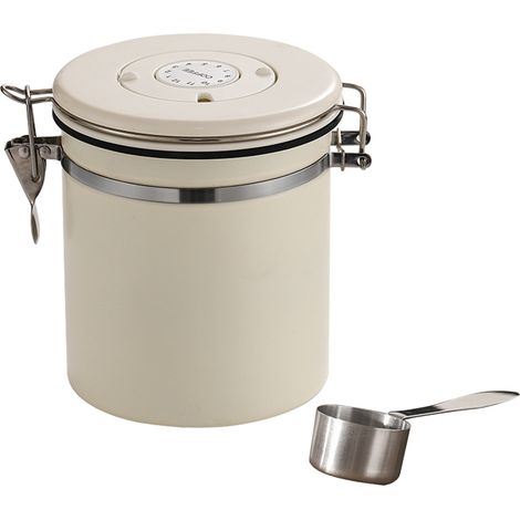 Boîte à thé et à café, récipient de cuisine en acier inoxydable avec indicateur de date et dosette pour café moulu, grains de café, farine, céréales, sucre, blanc (1/5)