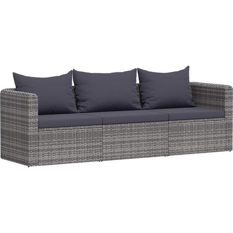 Meuble de jardin 3 pcs avec coussins Gris Résine tressée (1/5)