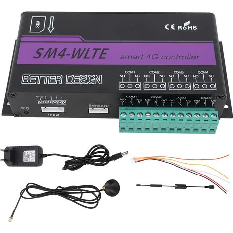 Contrôleur de commutateur à distance 4G 4 canaux, application WEB, boîtier de commande de relais SMS pour température et humidité, alarme de panne de courant (1/5)
