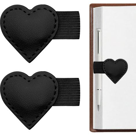 Lot de 2 marque-pages magnétiques en cuir avec porte-stylo Fermeture magnétique puissante en forme de cœur, idéal pour les amoureux des livres, cadeau multifonctionnel pour lecteurs, femmes (1/5)