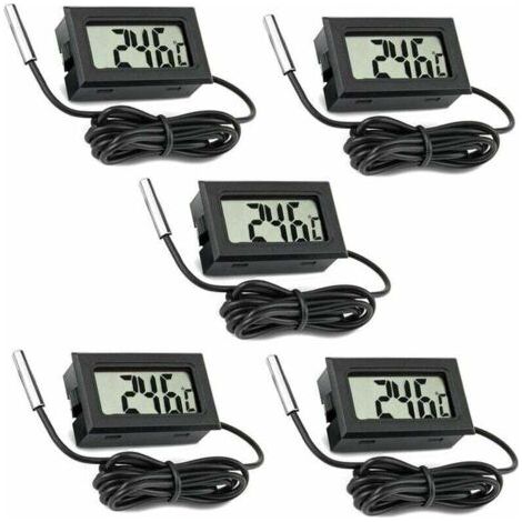 Cinq thermomètres numériques LCD avec sondes externes, adaptés aux voitures, réfrigérateurs, congélateurs et aquariums.