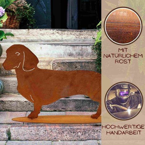 Figurine de Chien Teckel Décoration de Jardin en Métal Patiné Aspect Rouille 60 x 37,5 cm - PANGIVO (1/5)