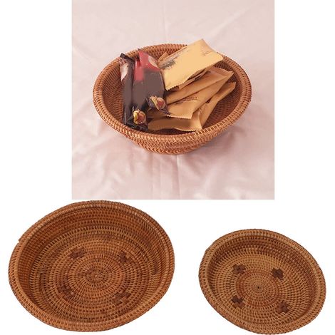 Geflochtener Rattankorb mit einem Außendurchmesser von über 22 cm, handgeflochten, Obstkorb aus Rattan, Aufbewahrungskorb (1/5)