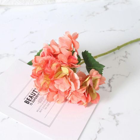 Hortensia en soie, plante résistante, feuilles vertes, centre de table pour mariage et autres événementsorange (1/5)