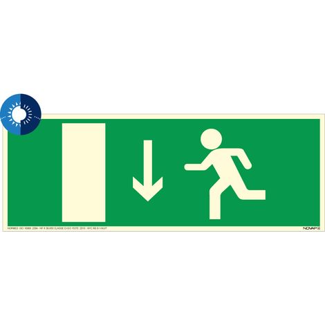 Panneau photoluminescent HD Sortie de secours en bas - rigide 330x120mm - 4055046