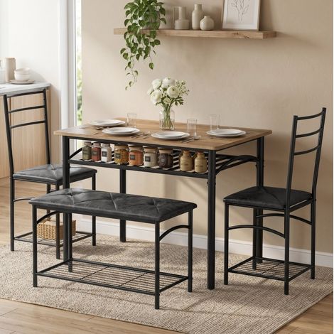 Set tavolo da pranzo 100x60 cm 4 posti con panca e 2 sedie, contenitore, stile industriale metallo nero (1/5)