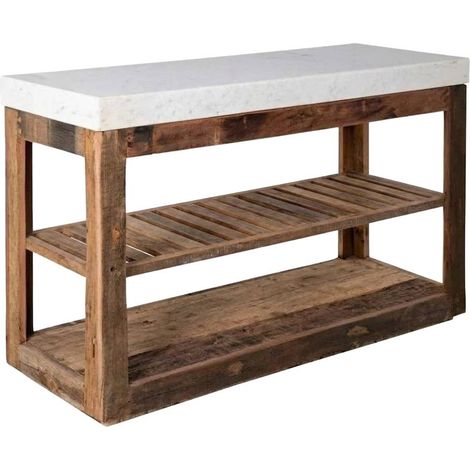 Console avec étagères en bois recyclé et marbre Capucine (1/5)