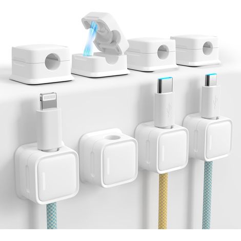 Organizzatore di cavi, set di 8 clip magnetiche da scrivania, bianche - AquaForge (1/4)