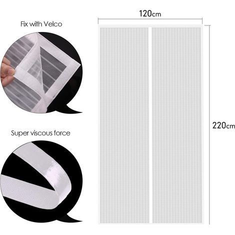 Moustiquaire Porte Fenêtre 120x220cm Magnétique Rideau de Porte Anti Mouche Maille Ultra Fine Moustiquaire Fenêtre Aimantée Protection Contre les Moustiques, Bande Adhésive Incluse, Blanche (1/5)