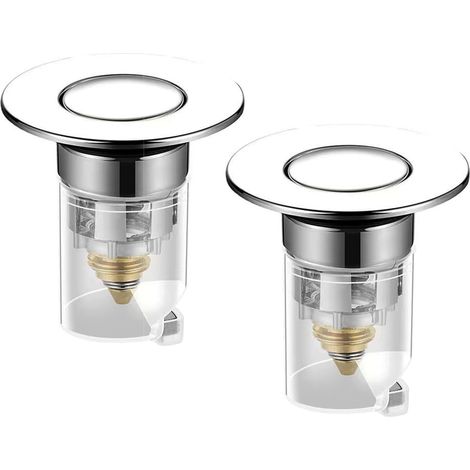 Lot de 2 bouchons de lavabo, bonde d'écoulement en acier inoxydable, noyau de rebond en acier inoxydable, type push (1/5)