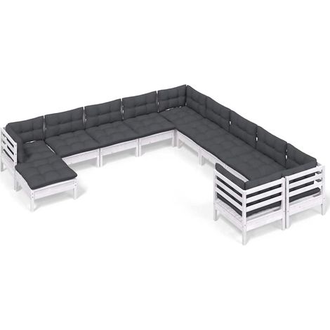 Maison Exclusive - Set Divani da Giardino 11 pz con Cuscini Legno di Pino Bianco (1/5)