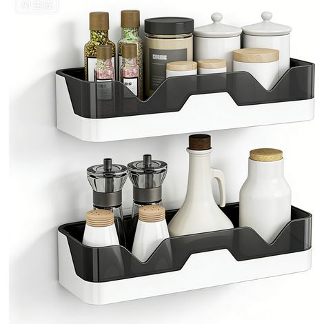 Etagère Douche - Plastique Sans Perage - Salle De Bain Et Cuisine - Résistant à L'eau - Lot De 2 (1/5)