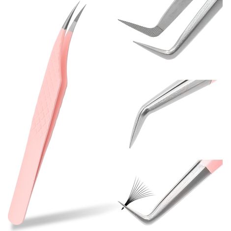1 Pince Extensions Cils, Acier Inoxydable, Bec Coude, Ergonomique, Pour Professionnels Et Bricolage