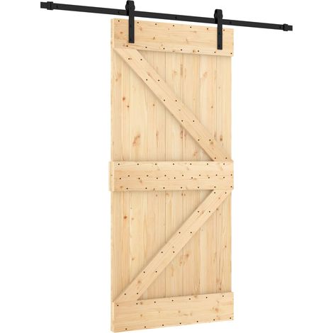 Schiebetür Natürlich und Schwarz 95 x 210 cm Massivkiefer vidaXL
