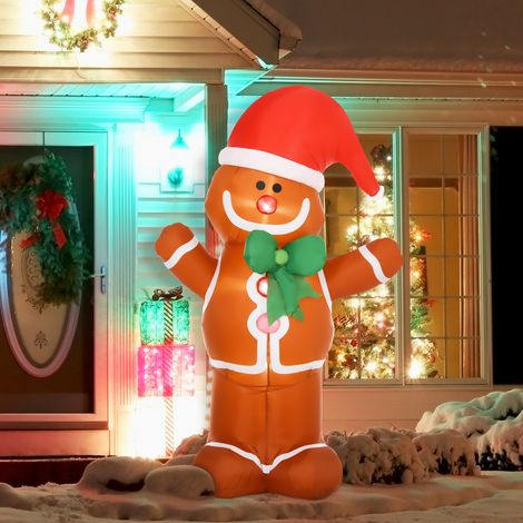 Bonhomme en pain d'épice gonflable, 183 cm, lumières LED intégrées, décoration de Noël extérieure (1/5)