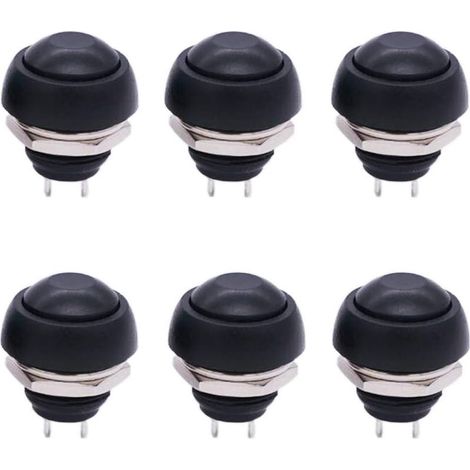 6 pièces Mini interrupteur à bouton-poussoir momentané étanche rond noir 12mm 1/2 "trou de montage On Off PBS-33B-BK (1/5)