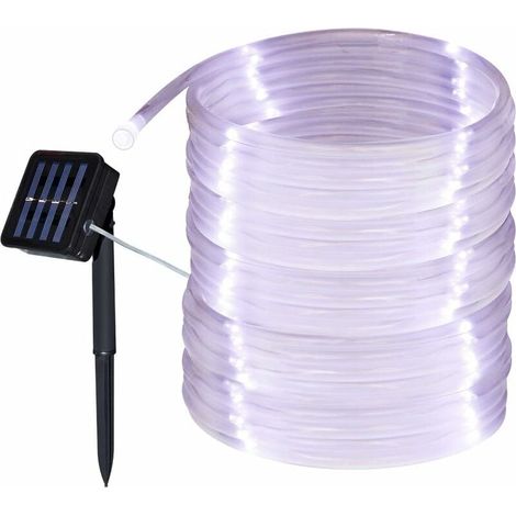 Solarbetriebene Lichterkette für den Außenbereich, 12 m, 100 LEDs, wasserdicht, 8 Beleuchtungsmodi, dekorative Lampen für Garten, Terrasse, Zaun, Geburtstag, Hochzeit (weißes Licht) (1/5)