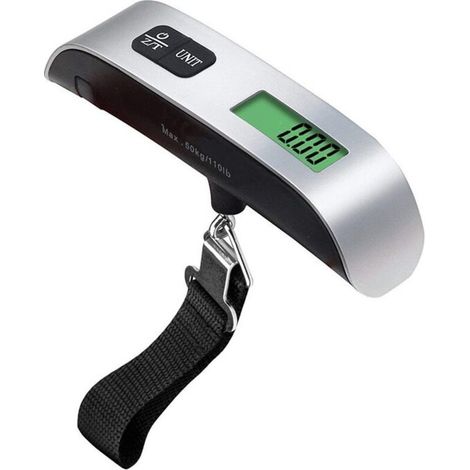 Pèse-bagages, Portable, LCD, Numérique, 50kg, Argent/Noir
