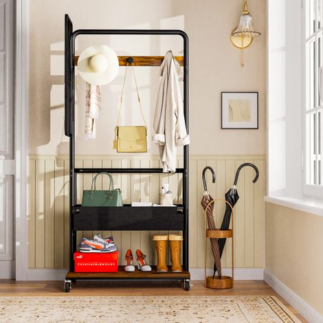 Dressing mobile avec miroir, roulettes et panier OKMYHOME (1/5)