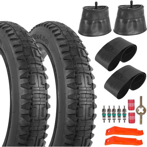 Pneu et Chambre à air Fat 20x4.0 pour vélo électrique - Lot de 2 - Noir Pneu de vélo pliable 20 x 4, bande de roulement tout-terrain, diverses pièces pratiques (1/5)