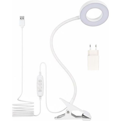Longziming - Lampe de lecture LED de lit à intensité variable - 3 modes d'éclairage et 10 niveaux de luminosité - Lampe à pince avec protection oculaire - Col de cygne flexible de 50 cm - Lampe de bur (1/5)