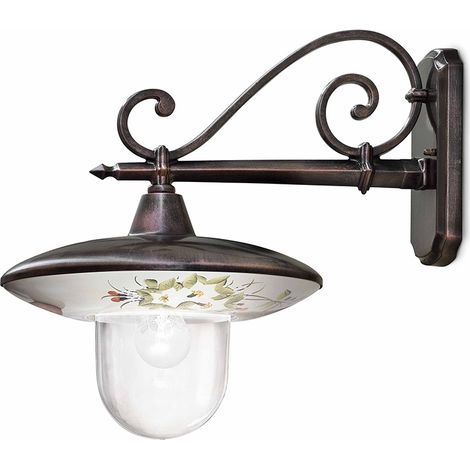 Applique Esterno Classica Latina Metallo E Ceramica Nero Sfumato Rame 1 Luce E27 (1/5)
