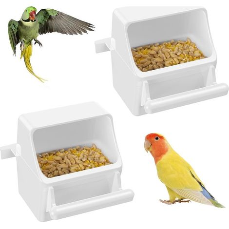 Lot de 2 mangeoires à oiseaux, bols d'eau suspendus en plastique avec crochets, adaptés aux perruches ondulées, calopsittes, canaris et autres perroquets.