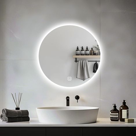 NOLUXA Miroir de salle de bain LED pour lavabo de salle de bain rond 50 cm avec lumières rétroéclairées pour le rasage de douche, montage mural sans buée, éclairage 3 couleurs, IP54 (1/5)