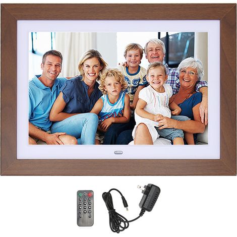 Cadre photo numérique en bois 10,1 pouces écran HD IPS vidéo musique fonction calendrier horloge prise US 100-240V (1/5)