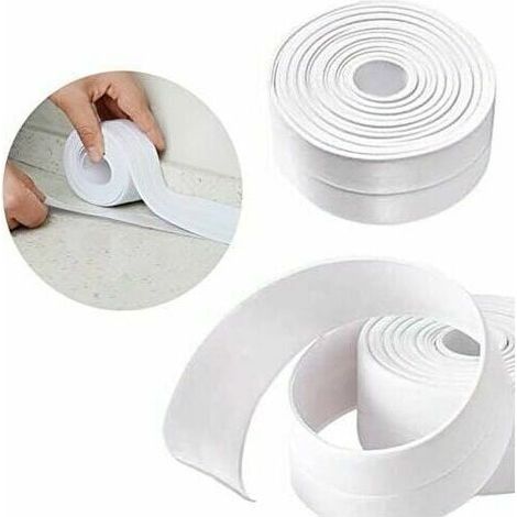 Rouleau Macaron Ruban de calfeutrage auto-adhésif étanche, ruban de calfeutrage pour salle de bain, cuisine, ruban d'étanchéité pour murs, cuisine, toilettes, douche, salle de bain (blanc) 3,2 x 38 mm (1/5)