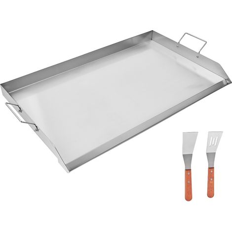 Mophorn Parrilla rectangular de acero inoxidable 910 x 525 mm con superficie amplia y plana, plancha de gas para barbacoa, utensilios de cocina portátiles con asa, color plata