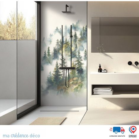 Panneau de douche : Forêt et brume - Couleur Vert émeraude - Alu composite - 90 - 245 (1/3)