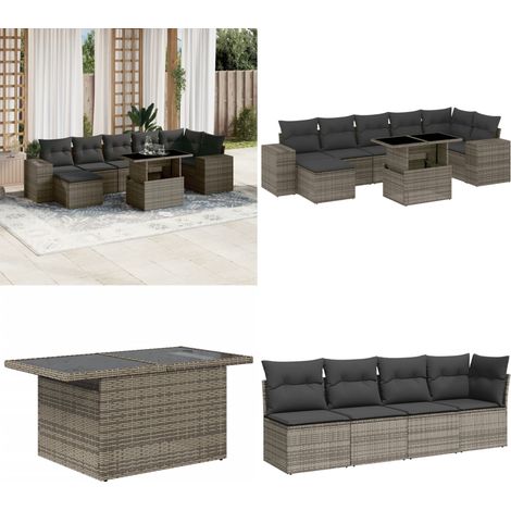 8-tlg. Garten-Sofagarnitur mit Kissen Grau Poly Rattan - Gartenmöbel Set - PE-Rattan Möbel - Outdoor Lounge - Gartenecke - Terrassenmöbel - Home & Living (1/5)