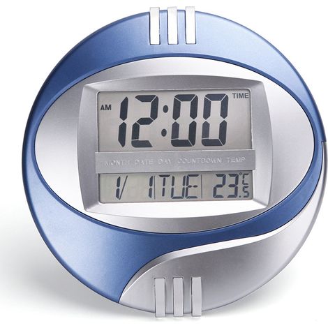 Reloj despertador electrónico redondo, pantalla LCD grande, silencioso, de pared y de mesa, muestra la hora, la fecha, el día de la semana y la temperatura, multifuncional. (1/5)