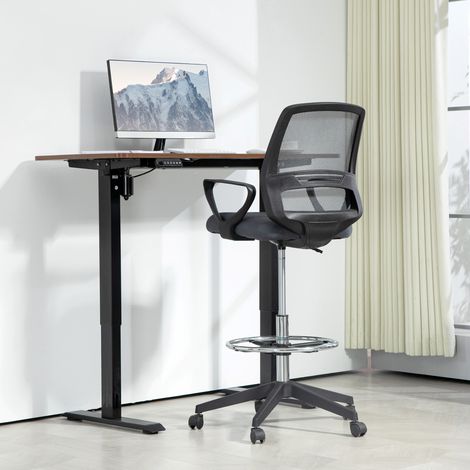 Chaise de bureau ergonomique - avec accoudoirs et anneau de pied réglable en maille recouvrant le gris - Qualité